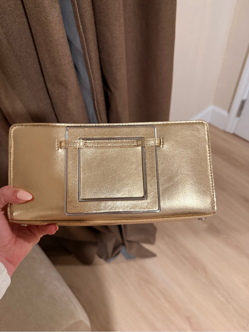 STAUD Gold Metallic Square Accent Clutch